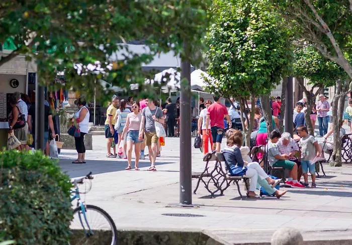 People walking on a pedestrianised street
